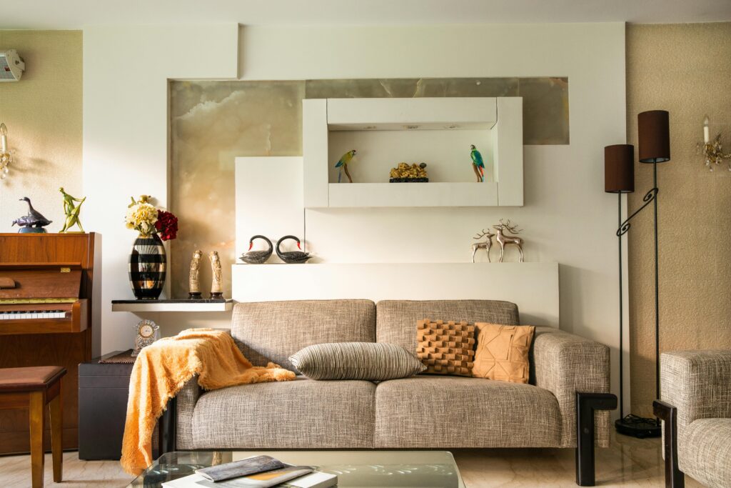 cozy living room orange throw
