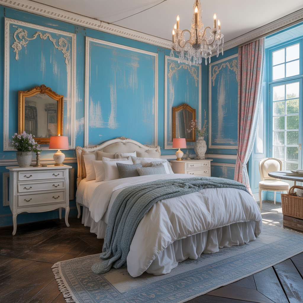 13 French Shabby Chic Timeless Blue Bedroom Ideas